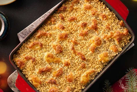 Gratin med skaldyr, karry og bechamel