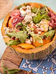 Rucolasalat med melon og skinke