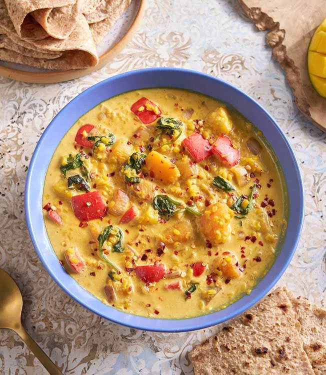 Moong-dal med græskar, mango og kokos
