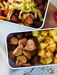 Bentoboks med mørbrad og grøntsager